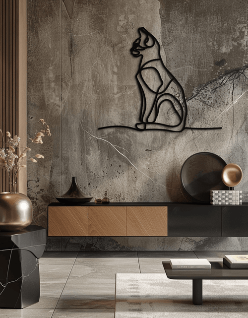 Load image into Gallery viewer, Cat Line Art Metal Wall Art - Modern Minimalist Steel Decor - KAF032