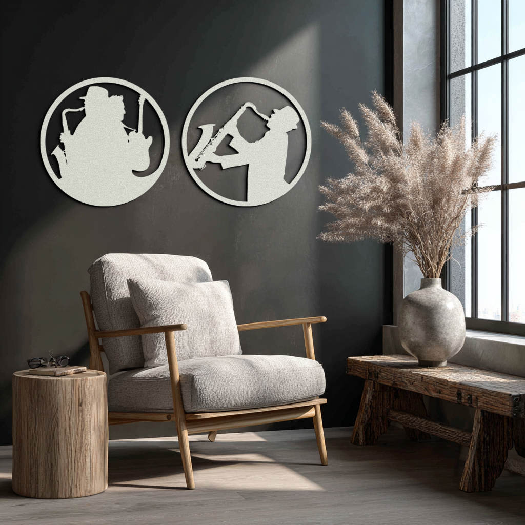 Jazz Musician Metal Wall Art - Set of 2 Steel Wall Decor Pieces - KAF038