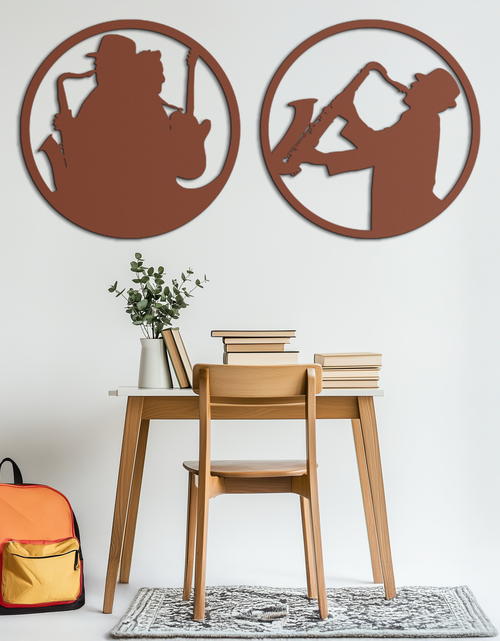 Load image into Gallery viewer, Jazz Musician Metal Wall Art - Set of 2 Steel Wall Decor Pieces - KAF038