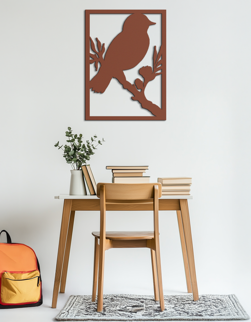 Load image into Gallery viewer, Bird on Branch Metal Wall Art - Modern Steel Decor for Home & Office - KAF043