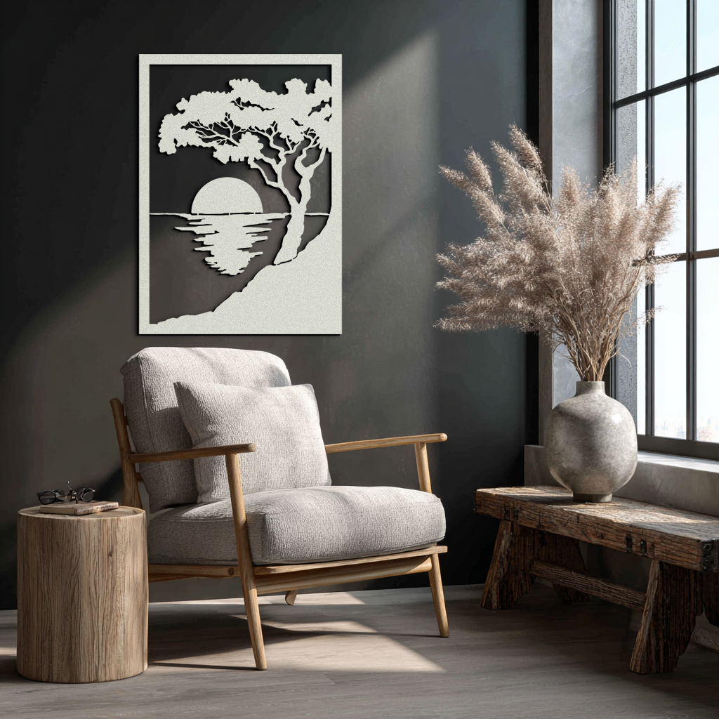 Sunset Tree Metal Wall Art - Nature-Inspired Steel Wall Decor - KAF047