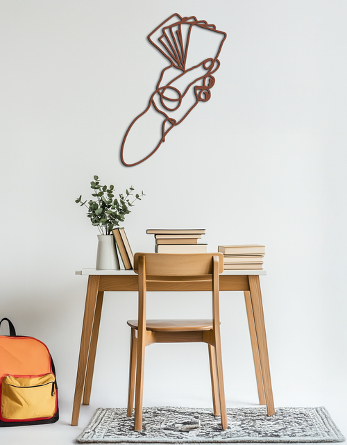Load image into Gallery viewer, Geometric Hand Holding Cards - Minimalist Metal Wall Art - KAF049