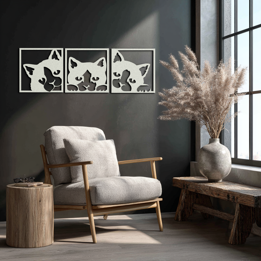 Curious Cats Metal Wall Art - Modern Minimalist Feline Decor - KAF051