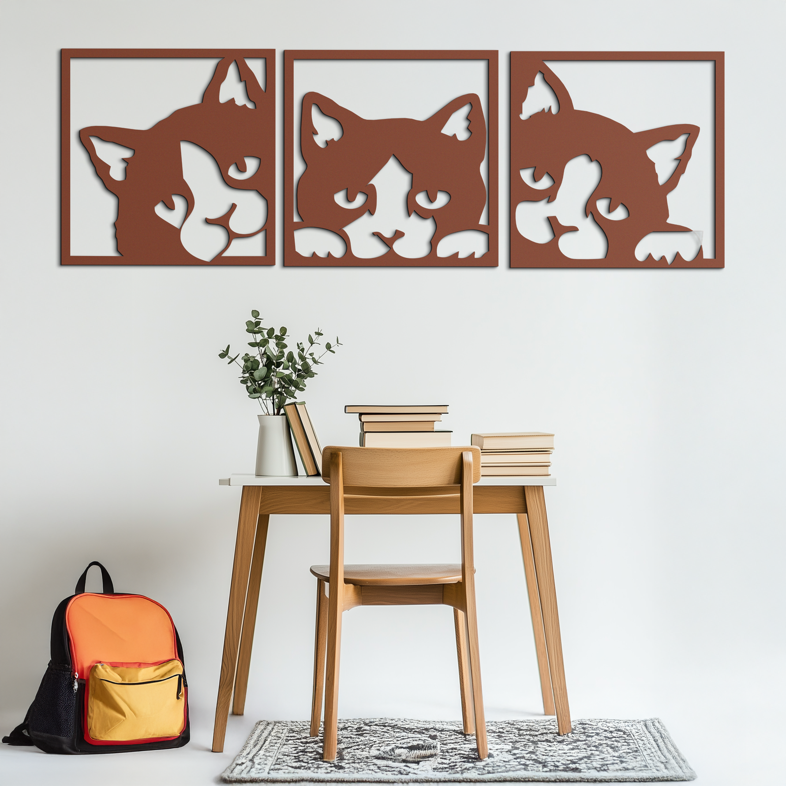 Curious Cats Metal Wall Art - Modern Minimalist Feline Decor - KAF051