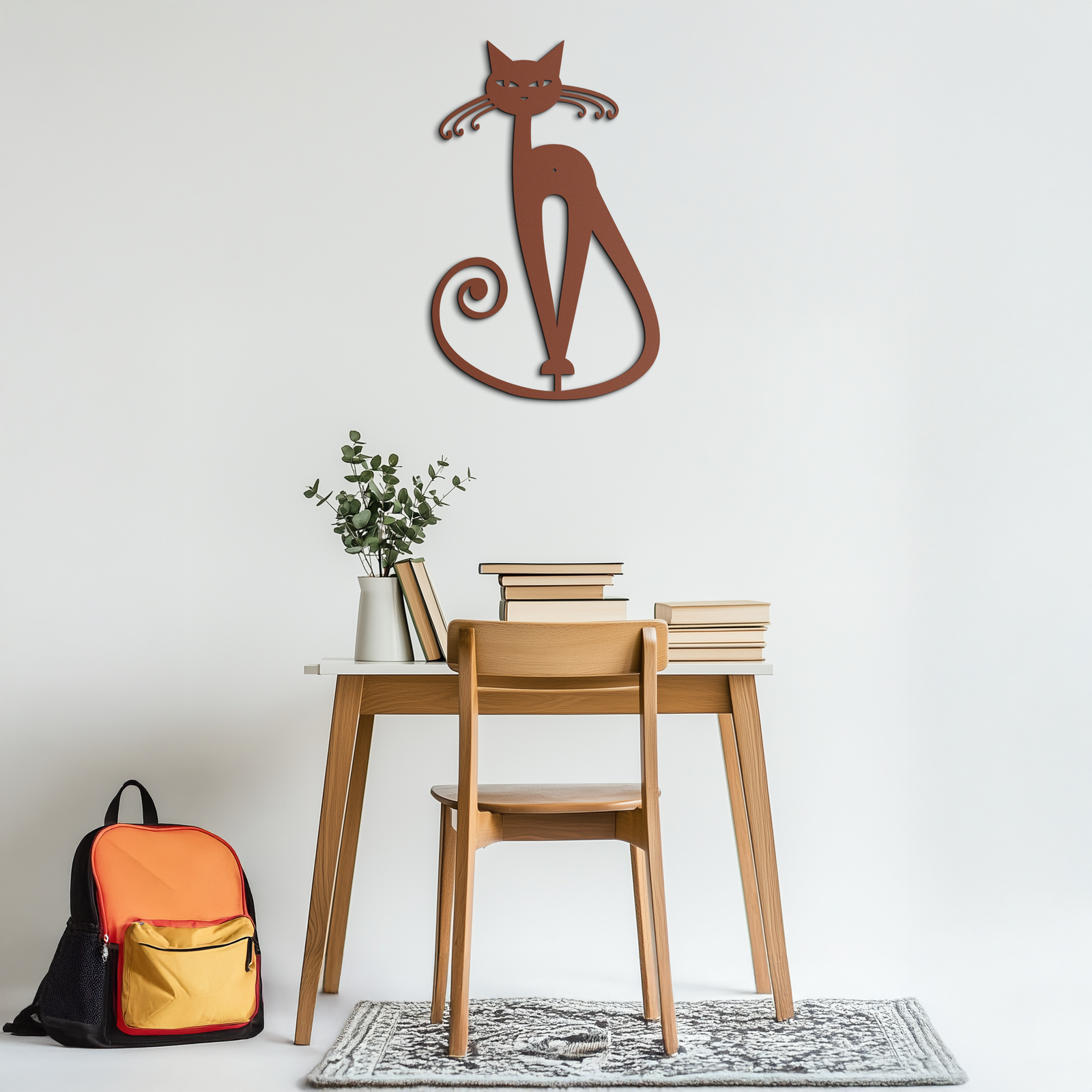 Elegant Cat Metal Wall Art - Geometric Black Metal Wall Sculpture - KAF052