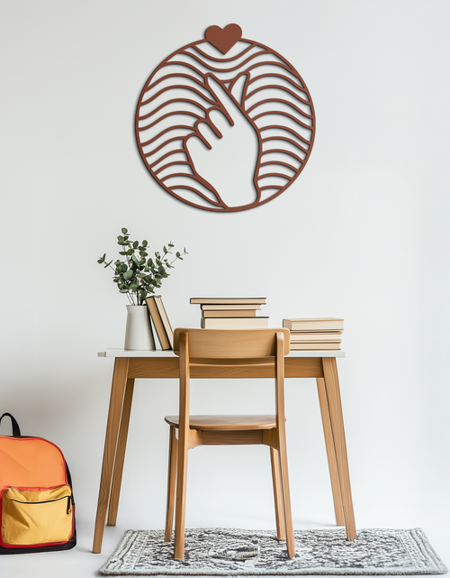 Load image into Gallery viewer, Heart Finger Love Sign Metal Wall Art - Round Minimalist Steel Decor - KAF056
