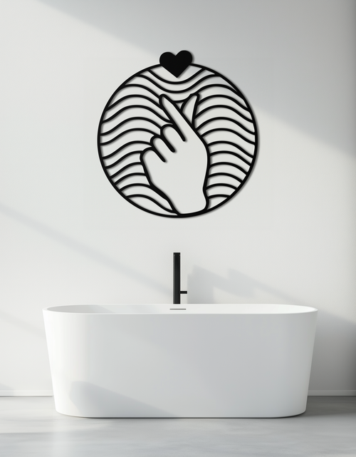 Load image into Gallery viewer, Heart Finger Love Sign Metal Wall Art - Round Minimalist Steel Decor - KAF056