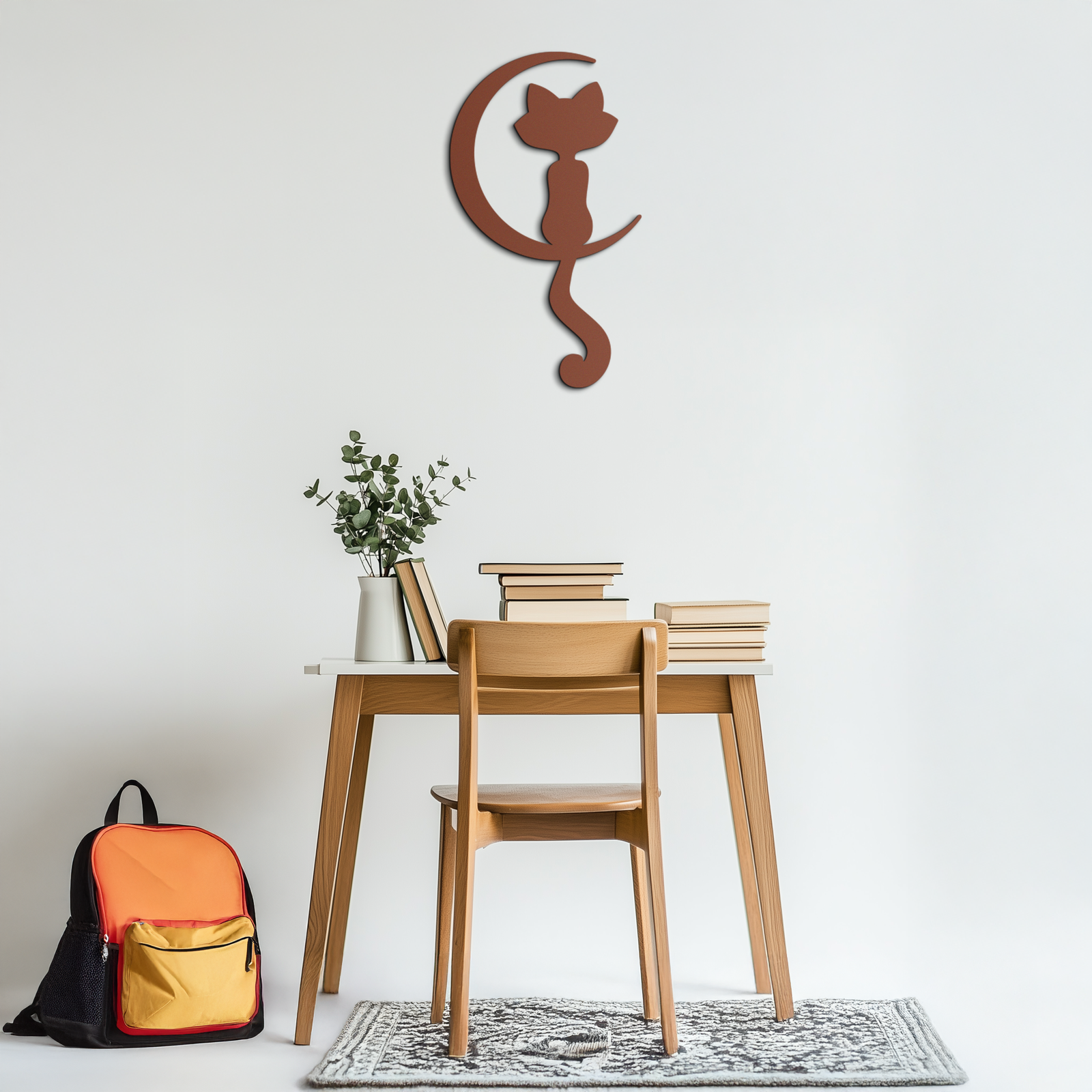 Moonlight Cat Metal Wall Art - Elegant Feline Silhouette Decor - KAF058