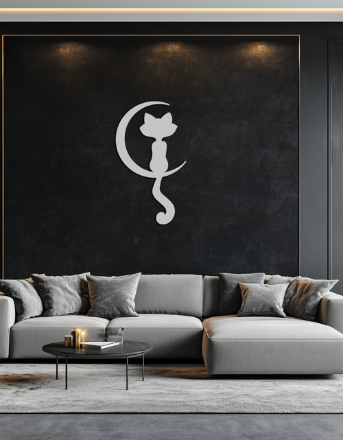 Load image into Gallery viewer, Moonlight Cat Metal Wall Art - Elegant Feline Silhouette Decor - KAF058