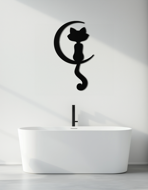 Load image into Gallery viewer, Moonlight Cat Metal Wall Art - Elegant Feline Silhouette Decor - KAF058