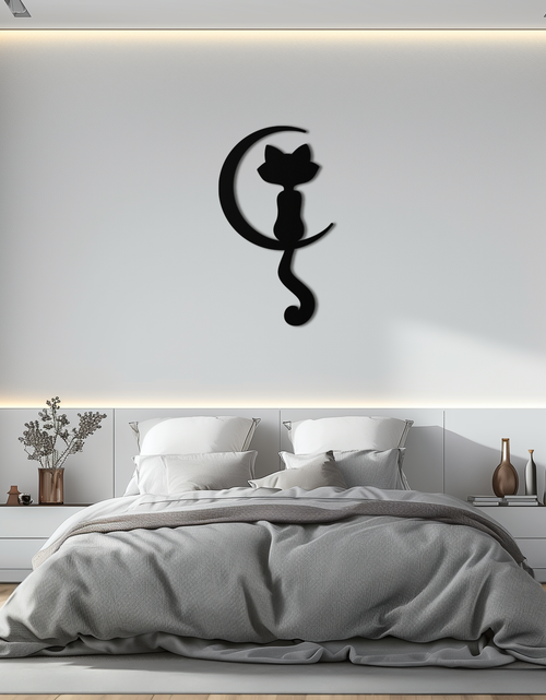 Load image into Gallery viewer, Moonlight Cat Metal Wall Art - Elegant Feline Silhouette Decor - KAF058