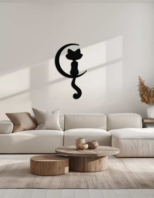 Load image into Gallery viewer, Moonlight Cat Metal Wall Art - Elegant Feline Silhouette Decor - KAF058