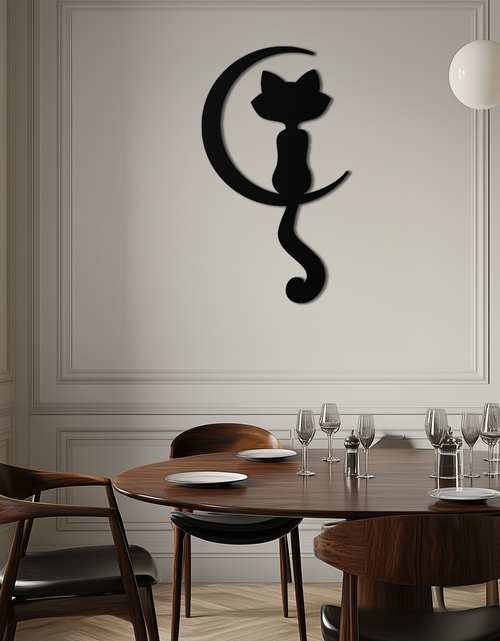 Load image into Gallery viewer, Moonlight Cat Metal Wall Art - Elegant Feline Silhouette Decor - KAF058