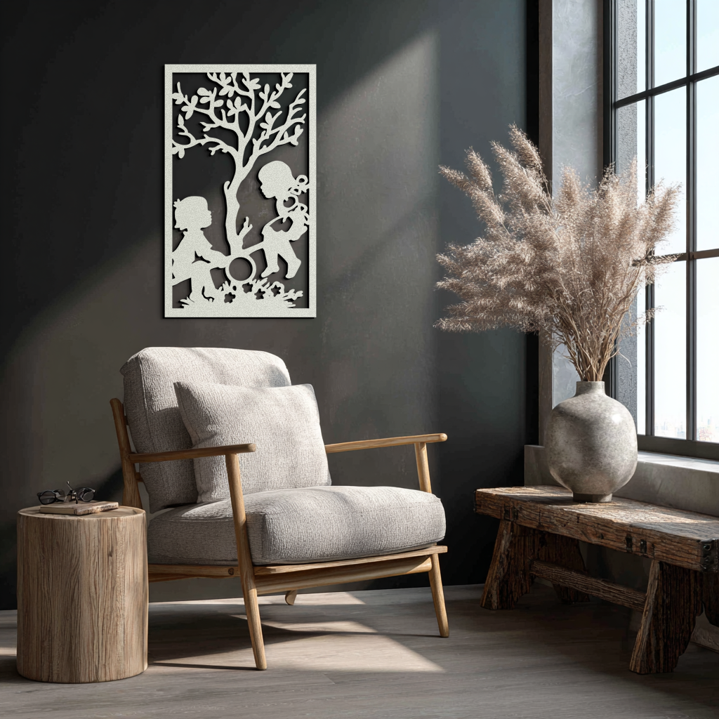 Playful Childhood Metal Wall Art - Nostalgic Minimalist Steel Decor - KAF060