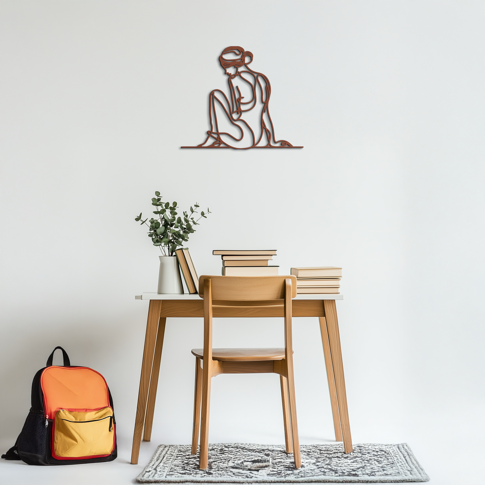 Minimalist Sitting Woman Metal Wall Art - Elegant Modern Line Art Decor - KAF065