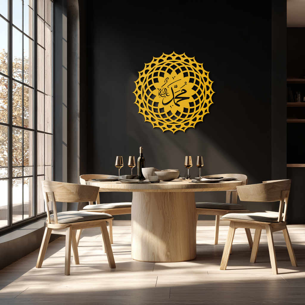 Sacred Muhammad Metal Wall Art - Elegant Islamic Calligraphy Decor - KAF070
