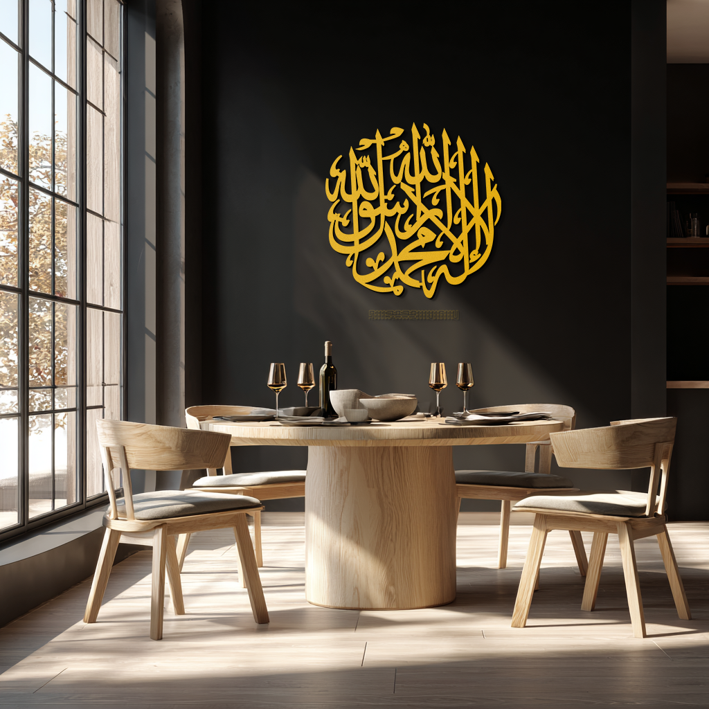 Islamic Calligraphy Metal Wall Art - Kelime-i Tevhid Design - KAF073