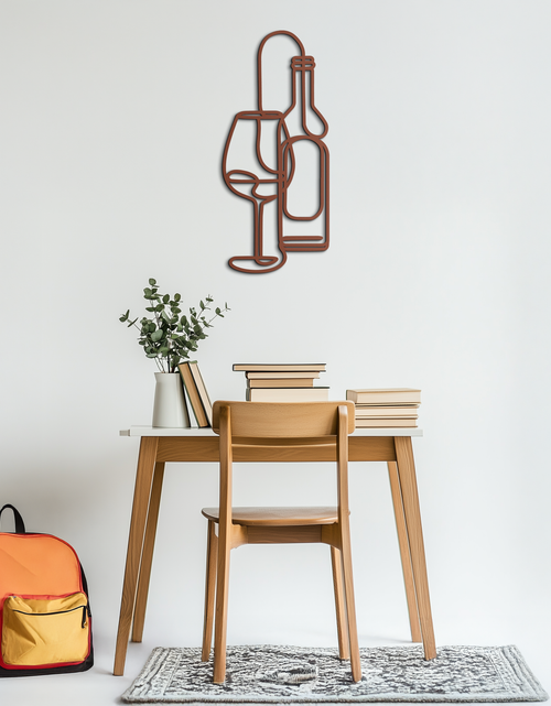 Load image into Gallery viewer, Wine Bottle & Glass Metal Wall Art - Modern Minimalist Bar Decor - KAF081