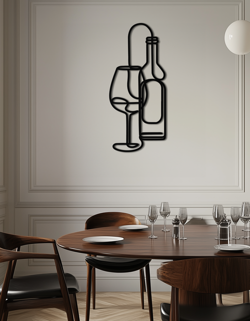 Load image into Gallery viewer, Wine Bottle & Glass Metal Wall Art - Modern Minimalist Bar Decor - KAF081