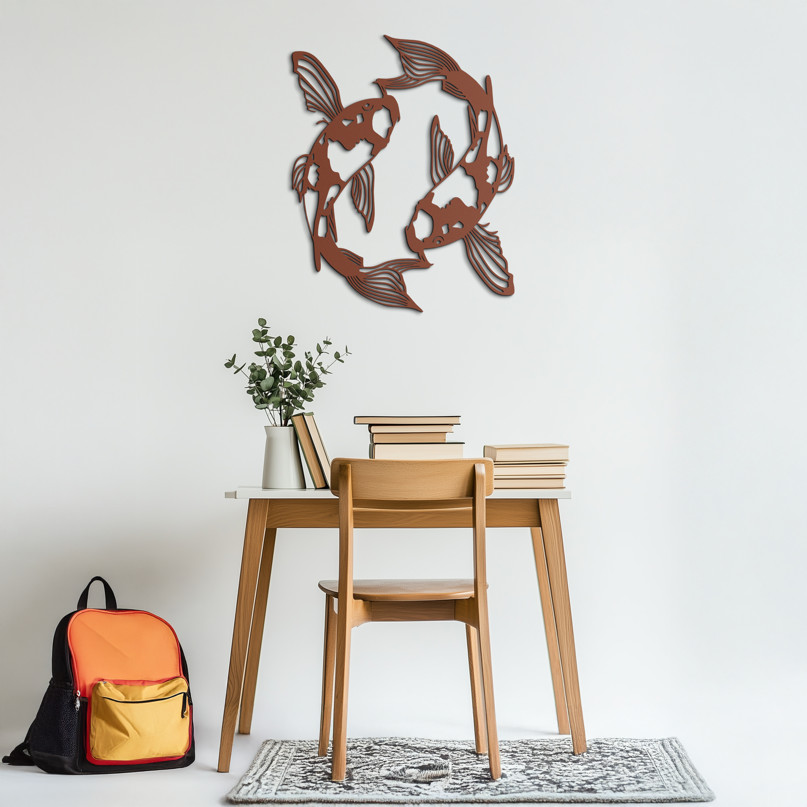 Koi Fish Yin Yang Metal Wall Art - Zen Inspired Steel Wall Decor - KAF083