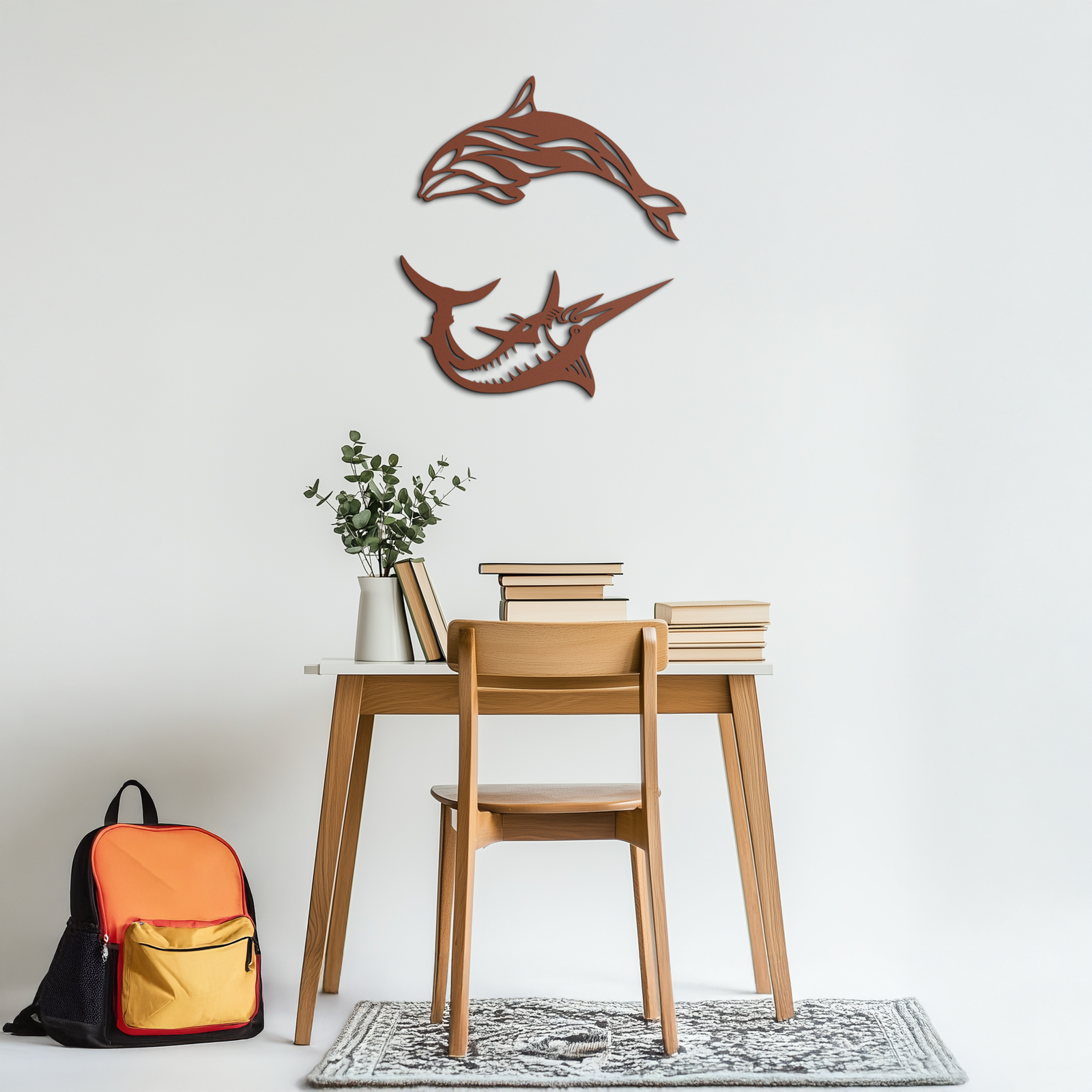 Dolphin & Marlin Metal Wall Art - Ocean-Inspired Modern Steel Decor - KAF084