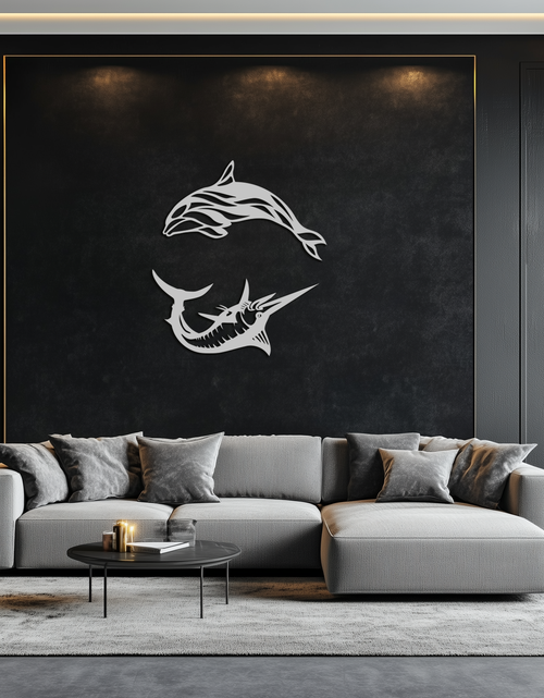 Load image into Gallery viewer, Dolphin & Marlin Metal Wall Art - Ocean-Inspired Modern Steel Decor - KAF084