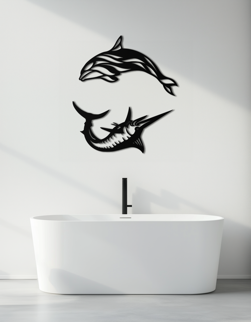 Load image into Gallery viewer, Dolphin & Marlin Metal Wall Art - Ocean-Inspired Modern Steel Decor - KAF084