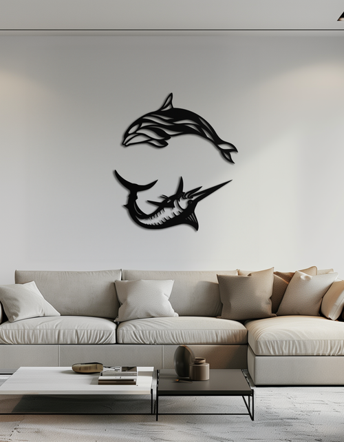 Load image into Gallery viewer, Dolphin & Marlin Metal Wall Art - Ocean-Inspired Modern Steel Decor - KAF084