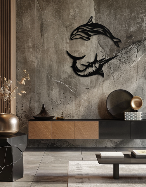 Load image into Gallery viewer, Dolphin & Marlin Metal Wall Art - Ocean-Inspired Modern Steel Decor - KAF084