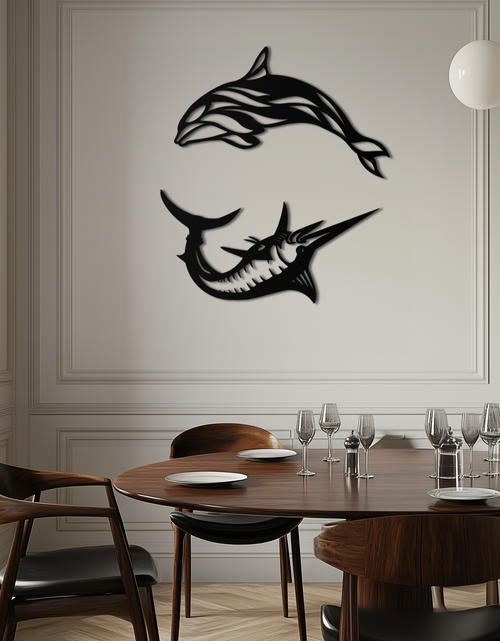 Load image into Gallery viewer, Dolphin & Marlin Metal Wall Art - Ocean-Inspired Modern Steel Decor - KAF084