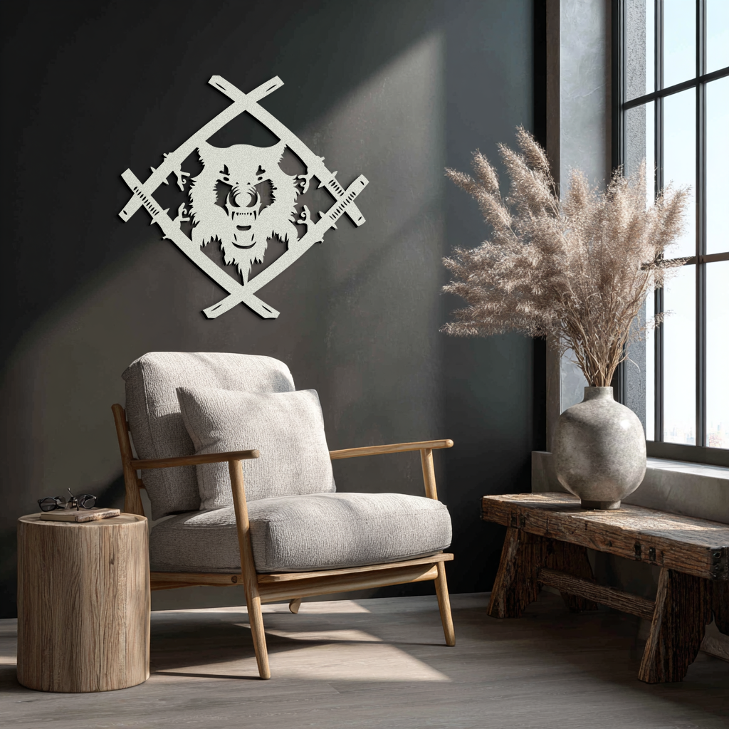Samurai Wolf Metal Wall Art - Unique Warrior-Inspired Steel Decor - KAF087