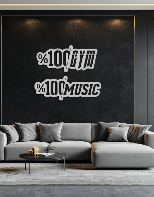 Load image into Gallery viewer, %100 Gym & Music Metal Wall Art - Fitness & Music Enthusiast Decor - KAF091