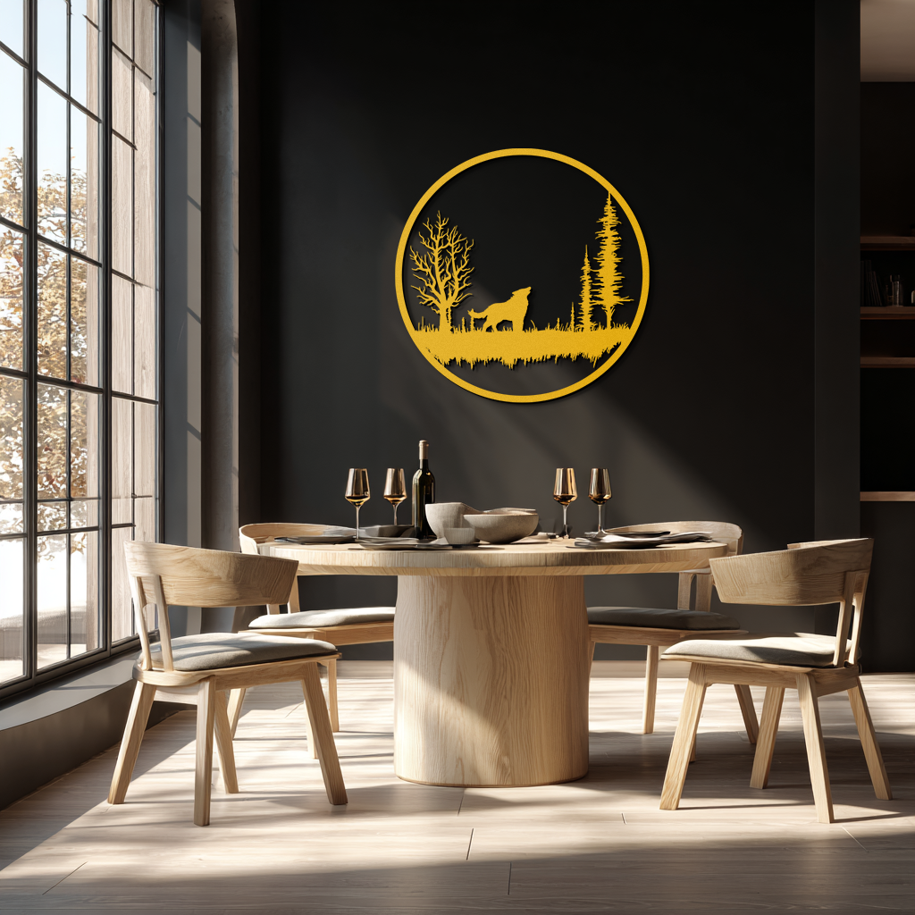 Howling Wolf Metal Wall Art - Rustic Nature-Inspired Steel Decor - KAF092