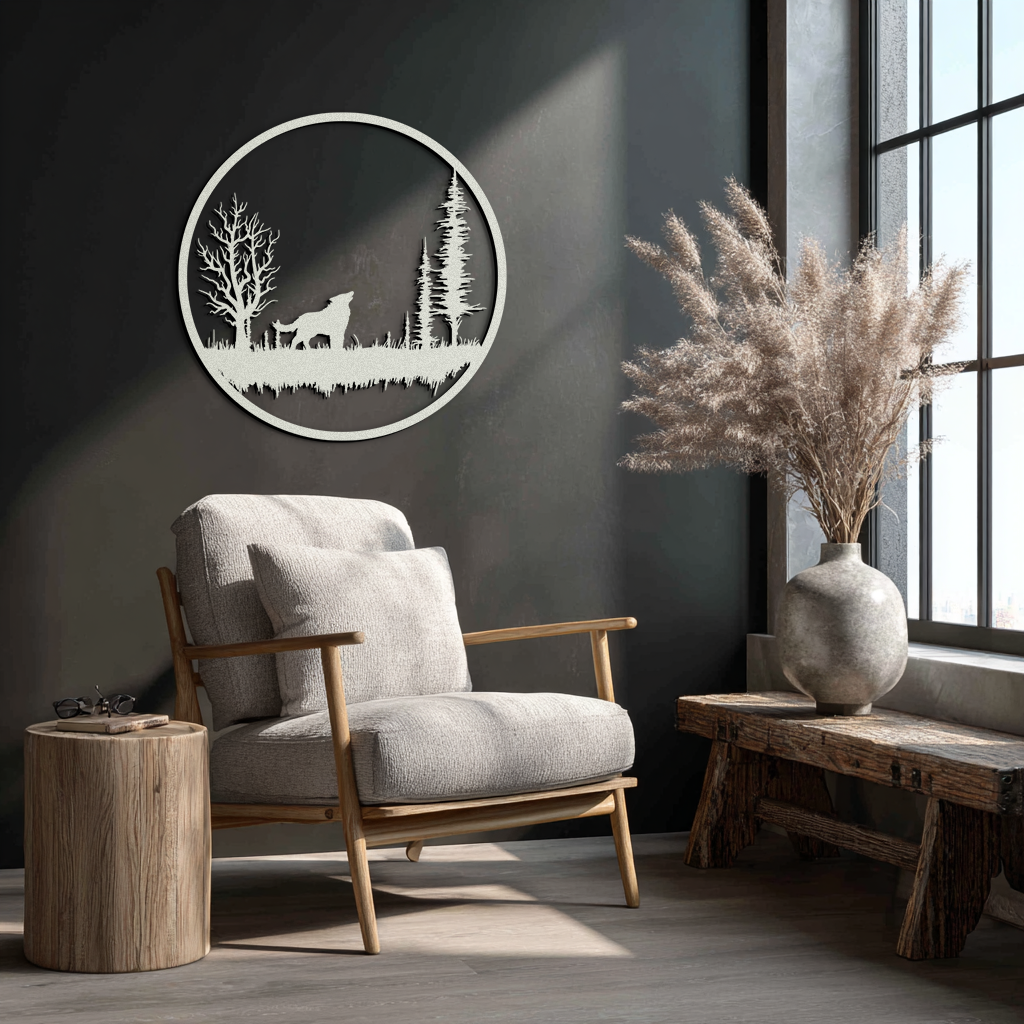 Howling Wolf Metal Wall Art - Rustic Nature-Inspired Steel Decor - KAF092