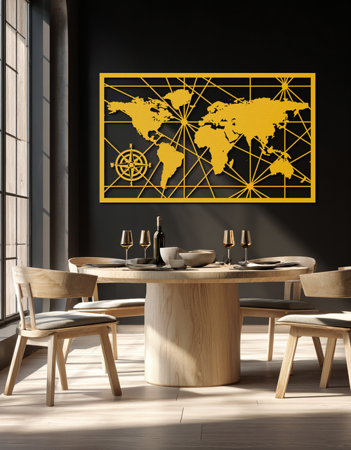 Load image into Gallery viewer, Geometric World Map Metal Wall Art - Modern Minimalist Steel Wall Decor - KAF098