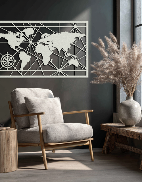 Load image into Gallery viewer, Geometric World Map Metal Wall Art - Modern Minimalist Steel Wall Decor - KAF098