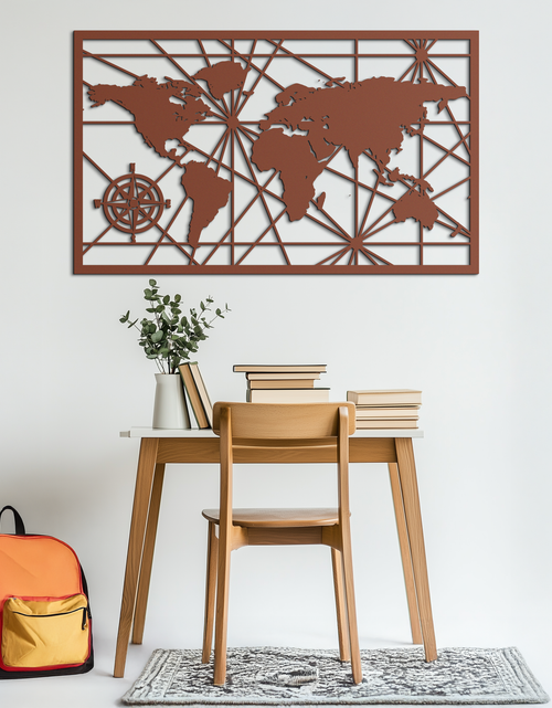 Load image into Gallery viewer, Geometric World Map Metal Wall Art - Modern Minimalist Steel Wall Decor - KAF098