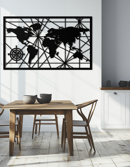 Load image into Gallery viewer, Geometric World Map Metal Wall Art - Modern Minimalist Steel Wall Decor - KAF098
