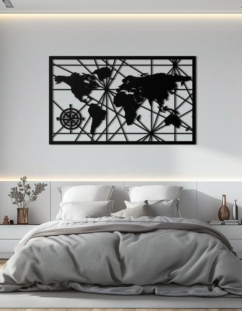 Load image into Gallery viewer, Geometric World Map Metal Wall Art - Modern Minimalist Steel Wall Decor - KAF098