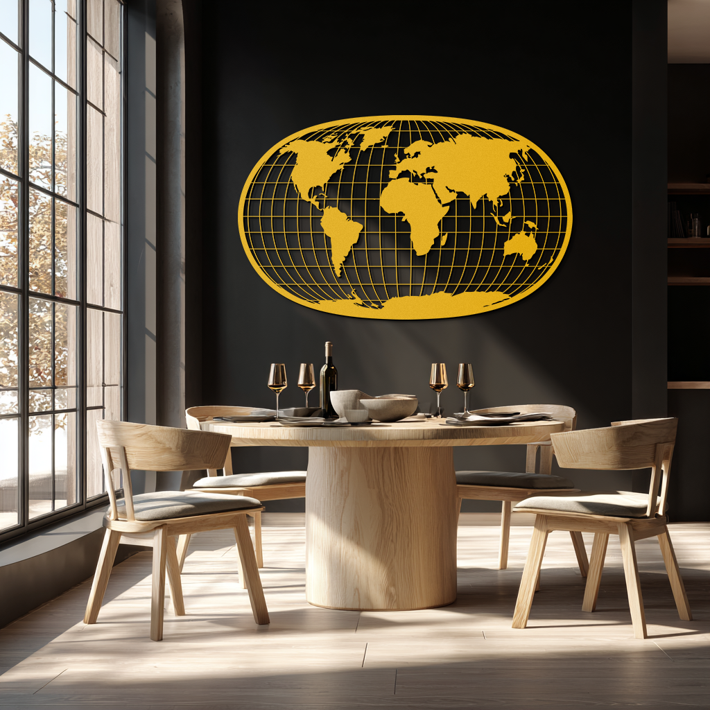 World Map Metal Wall Art - Globe Projection Steel Wall Decor - KAF103
