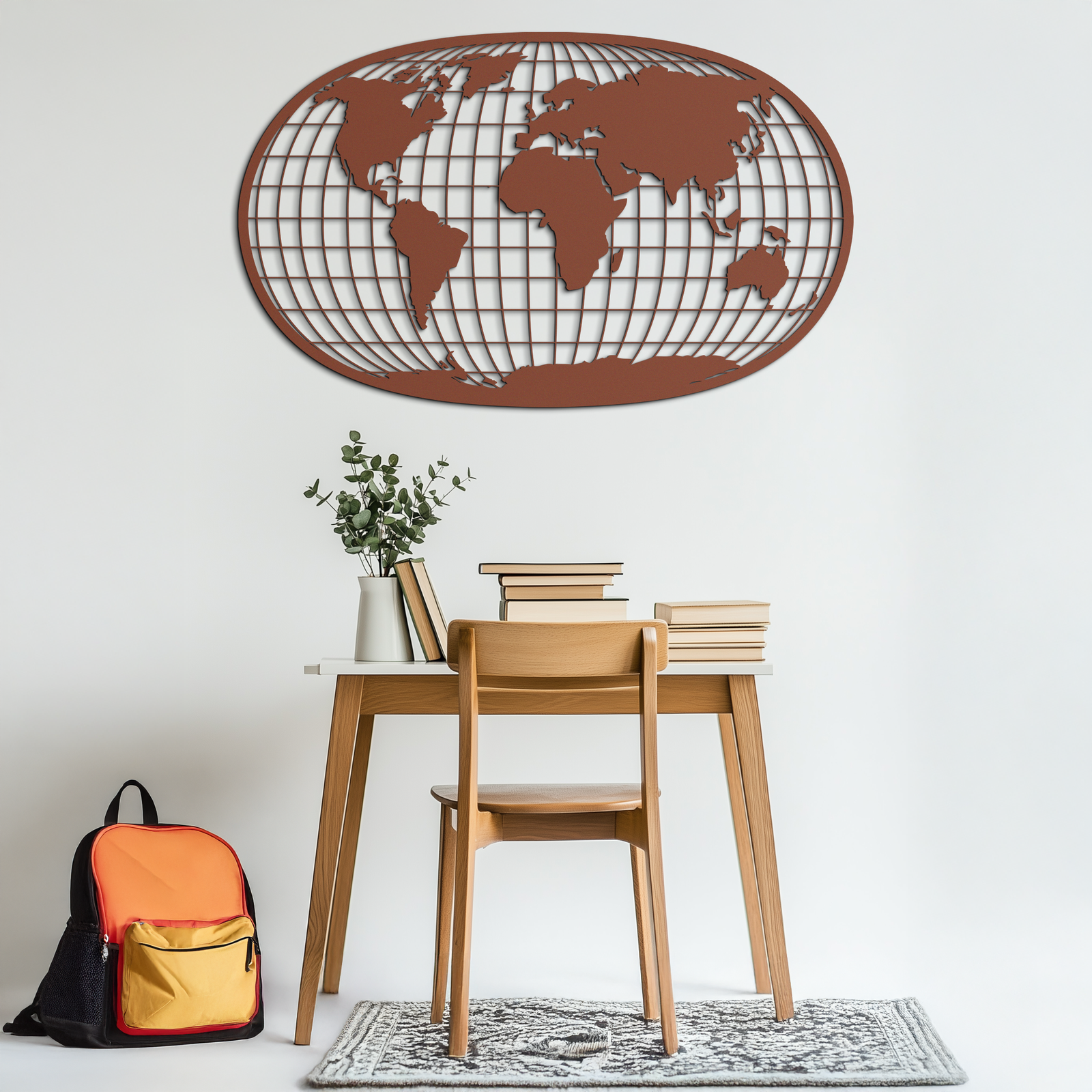 World Map Metal Wall Art - Globe Projection Steel Wall Decor - KAF103
