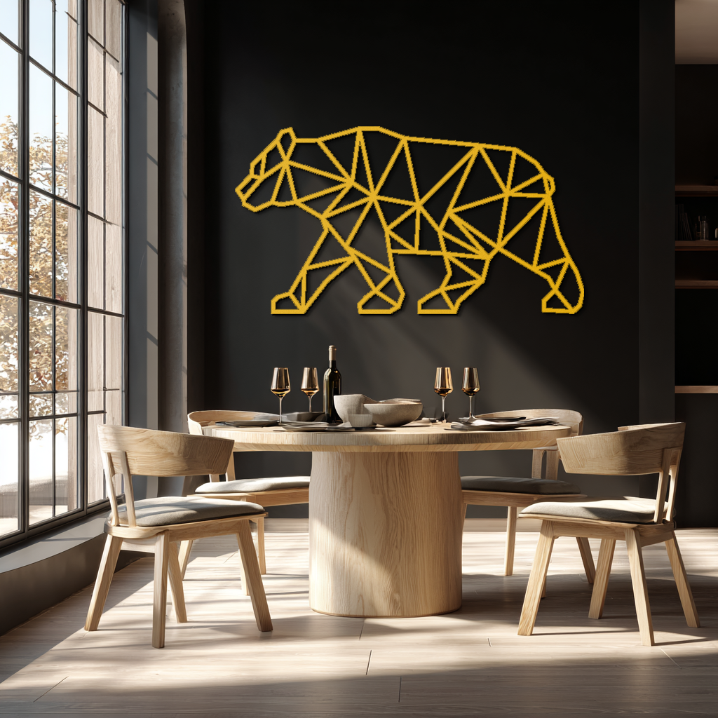 Geometric Bear Metal Wall Art - Modern Steel Animal Decor - KAF109