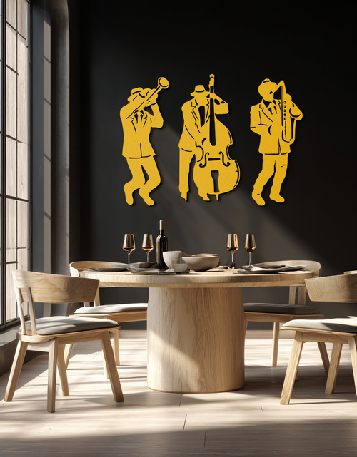 Load image into Gallery viewer, Jazz Musicians Metal Wall Art - 3-Piece Silhouette Music Decor - KAF111