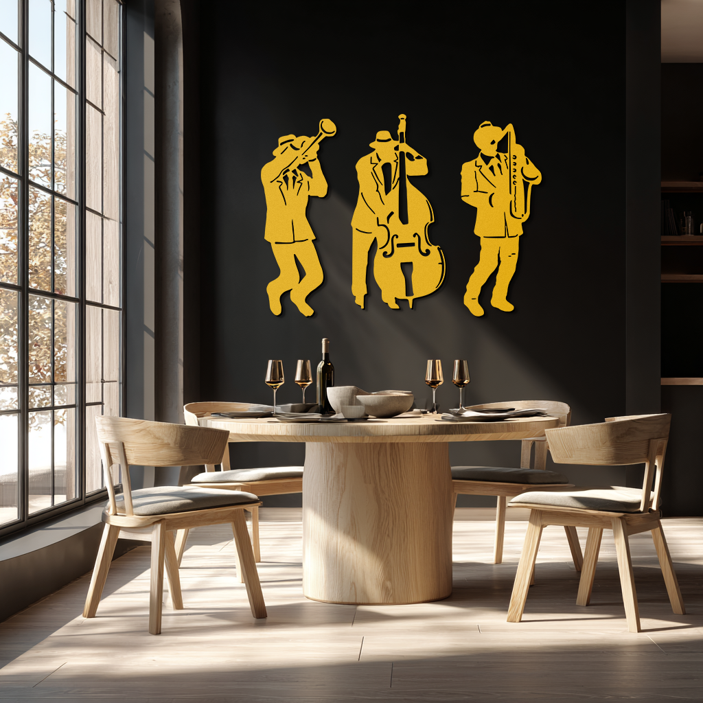Jazz Musicians Metal Wall Art - 3-Piece Silhouette Music Decor - KAF111