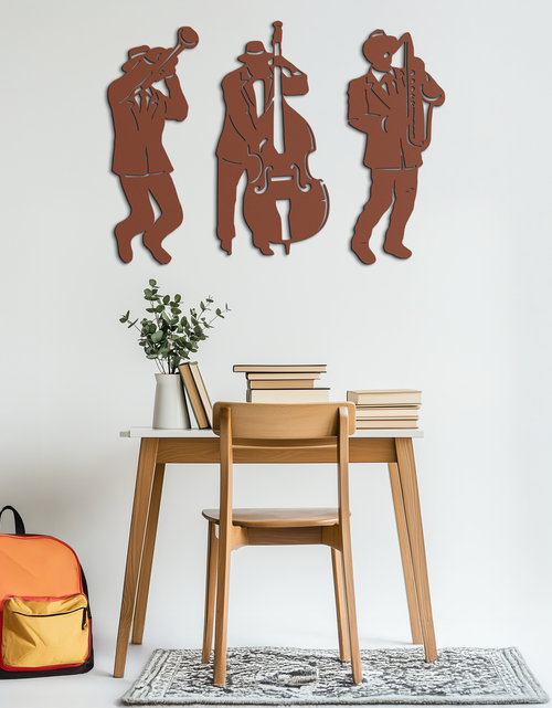 Load image into Gallery viewer, Jazz Musicians Metal Wall Art - 3-Piece Silhouette Music Decor - KAF111