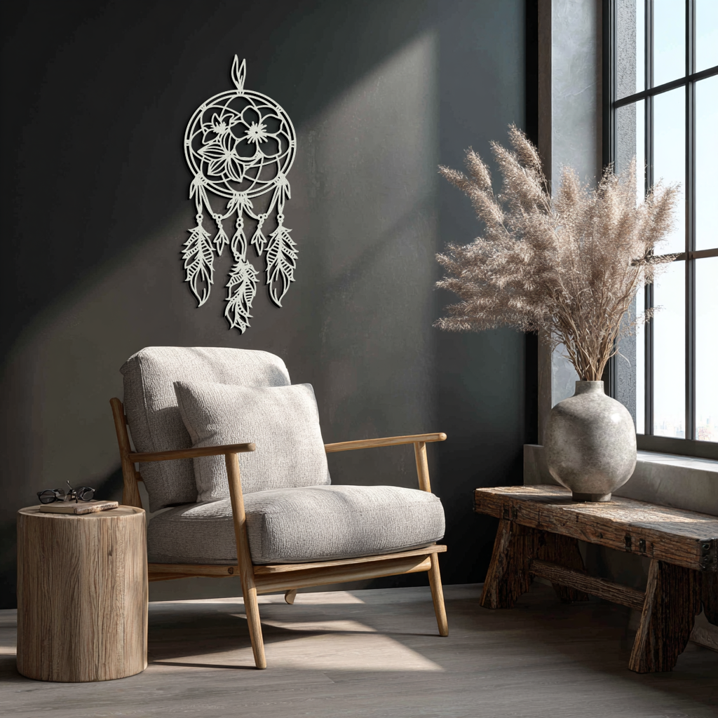 Dreamcatcher Metal Wall Art - Boho-Inspired Steel Wall Decor - KAF113