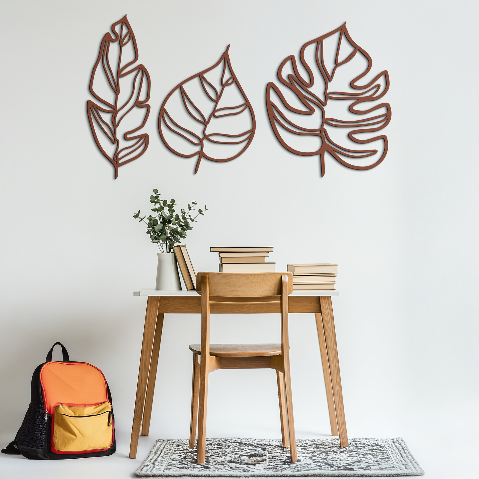 Geometric Leaf Trio Metal Wall Art - Modern Botanical Steel Decor - KAF114