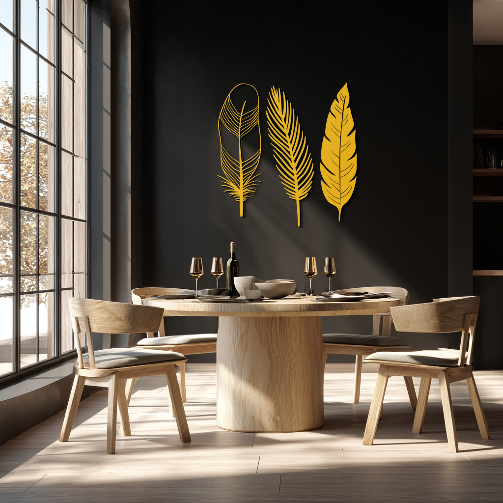 Geometric Feather Metal Wall Art - Modern Boho Steel Decor - KAF117