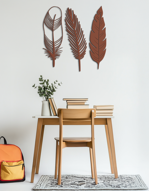 Load image into Gallery viewer, Geometric Feather Metal Wall Art - Modern Boho Steel Decor - KAF117