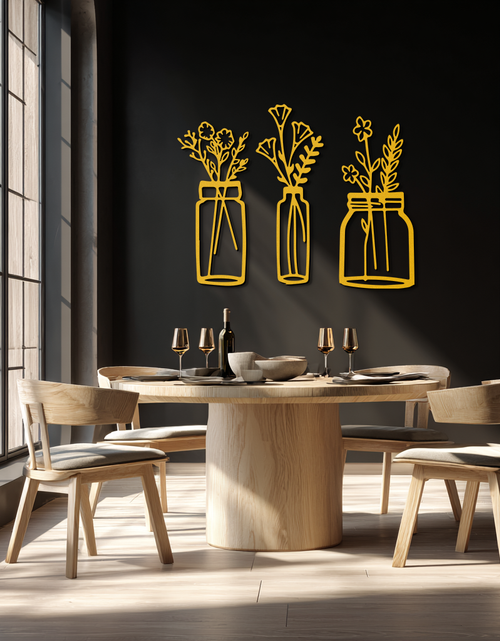 Load image into Gallery viewer, Floral Vase Metal Wall Art - 3-Piece Modern Steel Wall Decor - KAF118